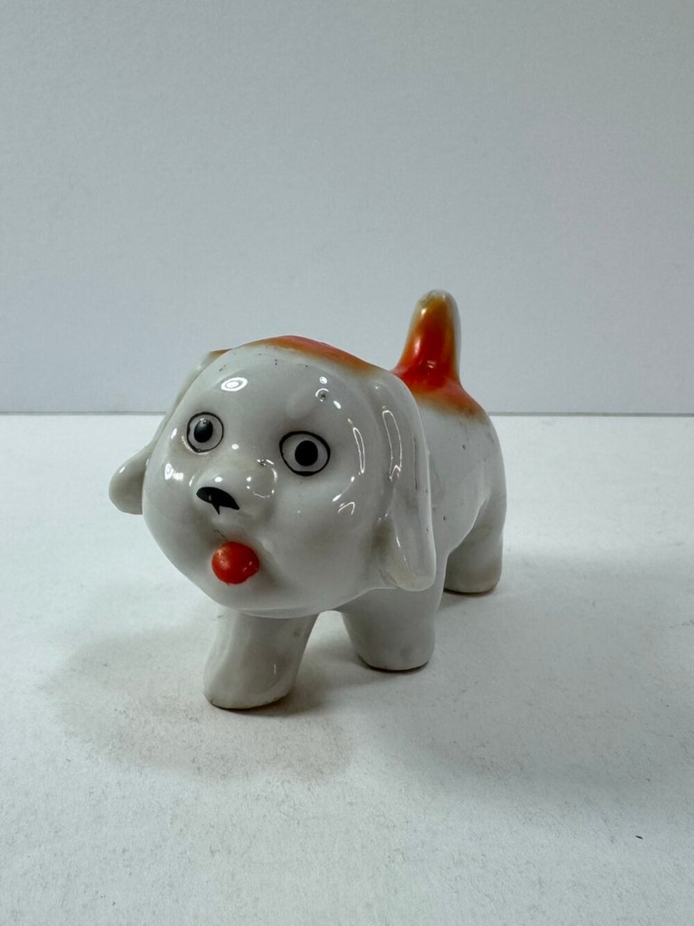 Vintage Small Ceramic Dog Japan Orange & White Figurine
